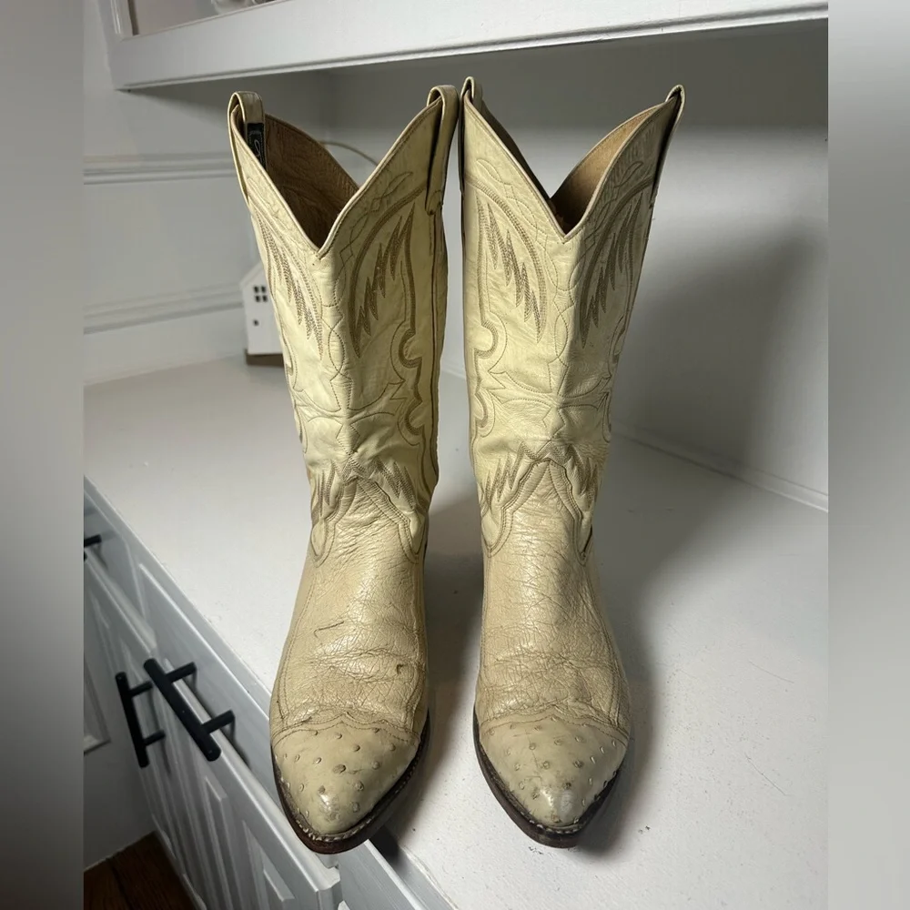 **SOLD**Vintage Larry Mahan Cream Ostrich Leather Men’s 9 Women’s 10–10.5 - Picture 2 of 10